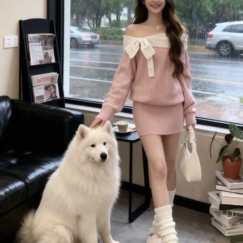 Early Autumn Off-Shoulder Knit Dress