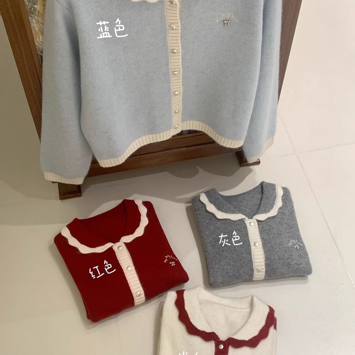 Doll Collar Bow Embroidered Letter Knit Cardigan