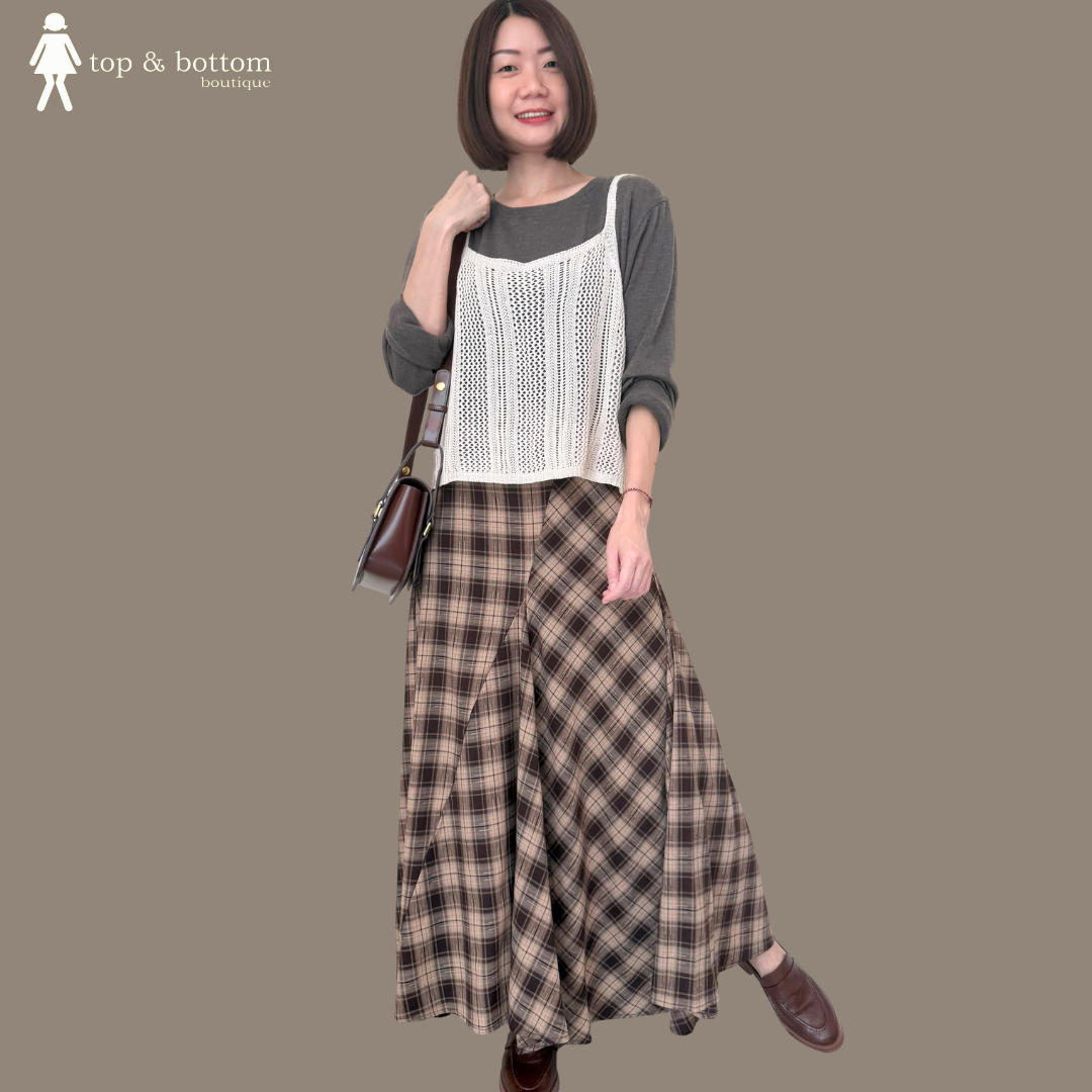 ELASTIC WAISTED CHECKED LONG SKIRT