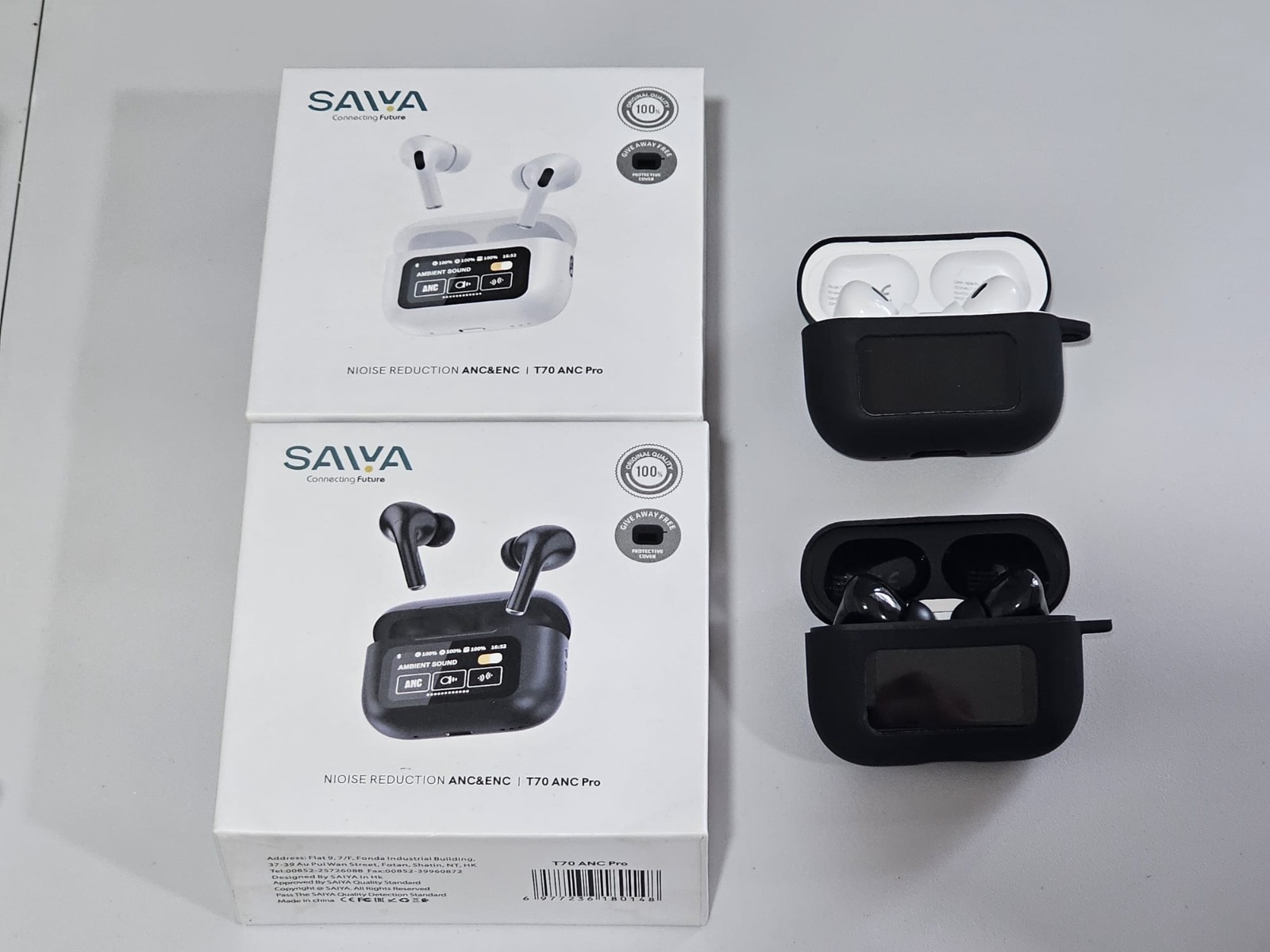 1 SAIYA T70 ANC PRO WIRELESS EARPHONE WITH LED - BLACK