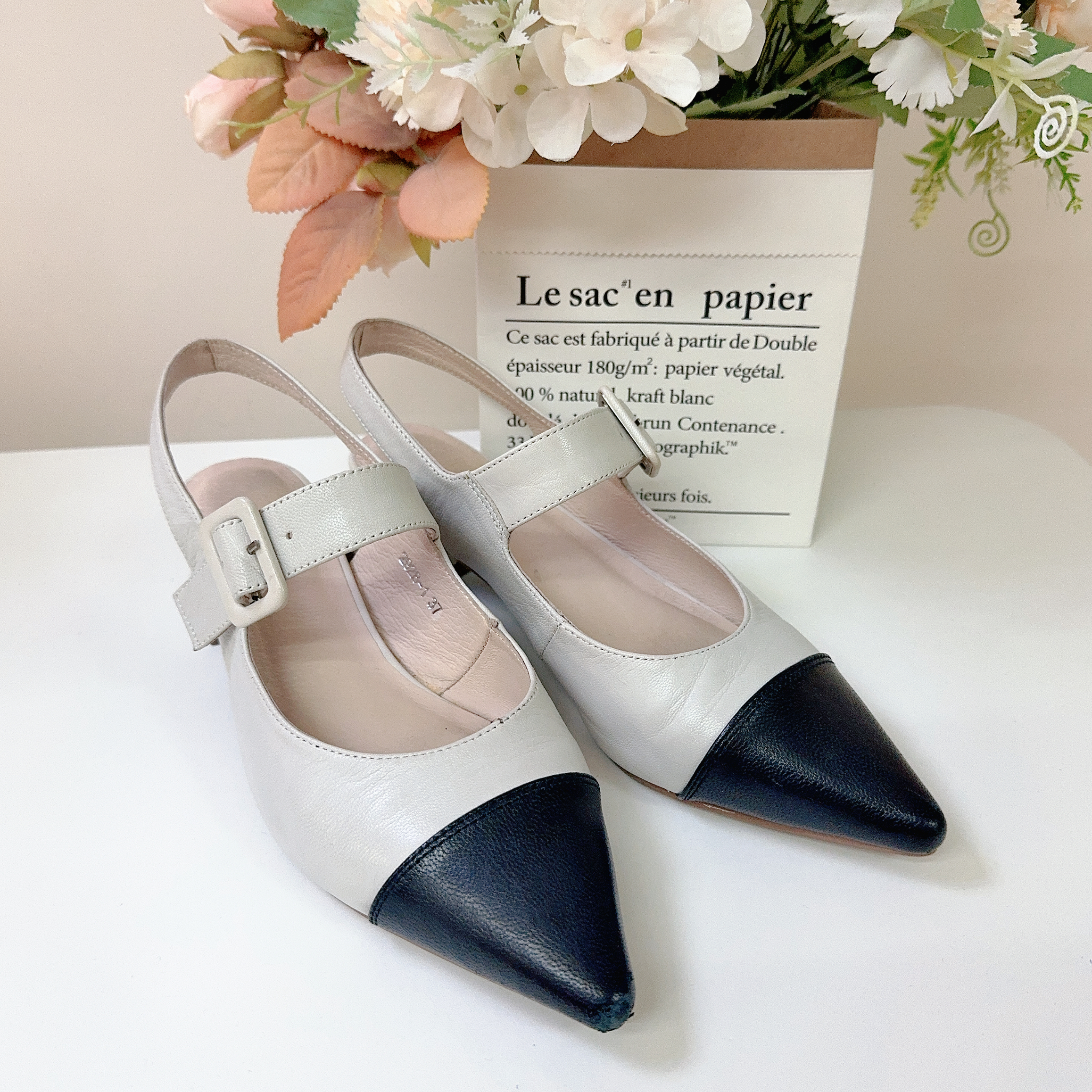 (L) 意大利尖頭拼色側扣平鞋 (後高1.5吋) (正常碼) 2928-1 #2803