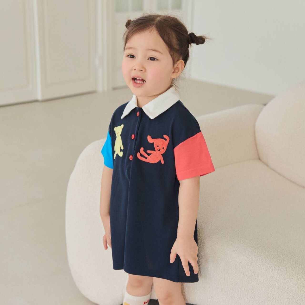 90-130 MICO 小熊兔兔拼色洋裝