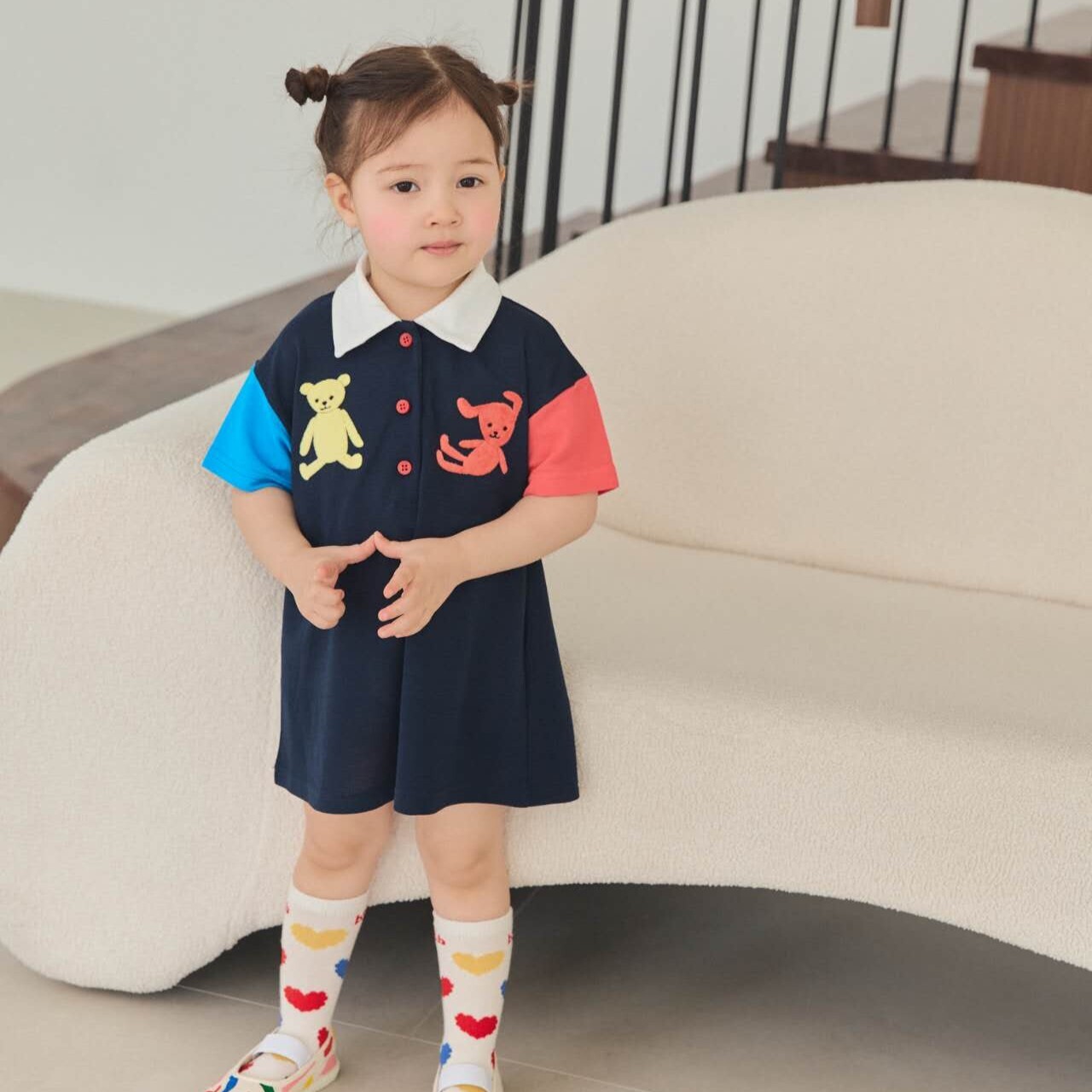 90-130 MICO 小熊兔兔拼色洋裝