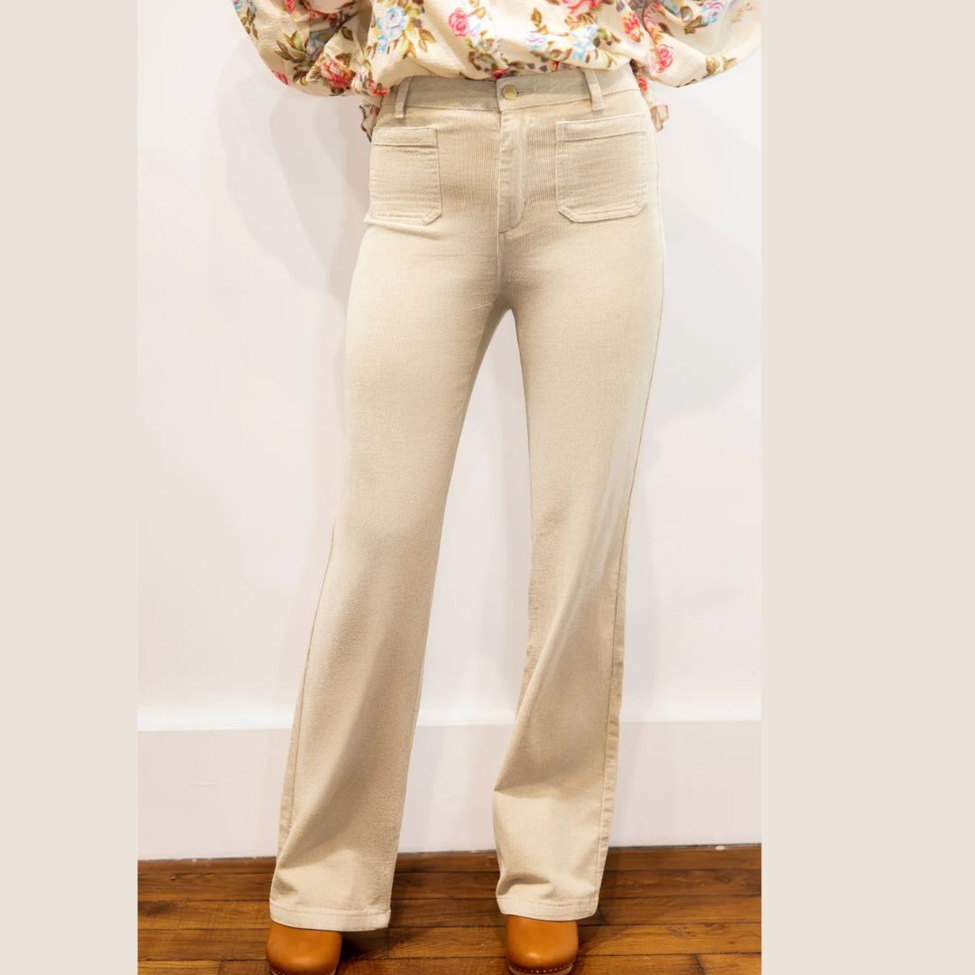 1BB0327-053 [BRIGITTE BARDOT] Rizzi Velvet Flared Trousers Ecru #172610400 (EU)
