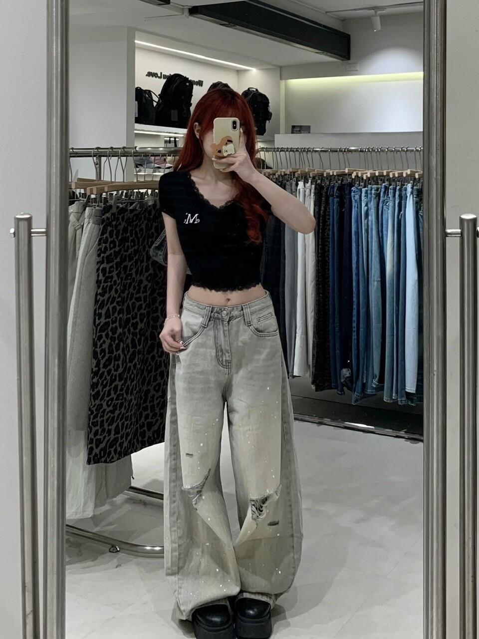 （預購）NJ309 美式 破壞 潑墨 做舊 刷白 彎刀褲