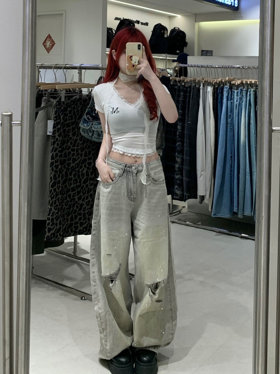 （預購）NJ309 美式 破壞 潑墨 做舊 刷白 彎刀褲