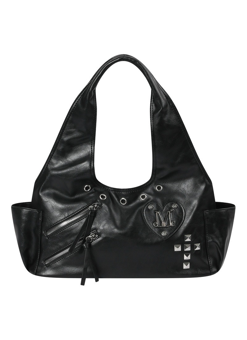 🇰🇷韓國 MUCENT ROMIA 心型補丁鉚釘 手提肩背包 黑