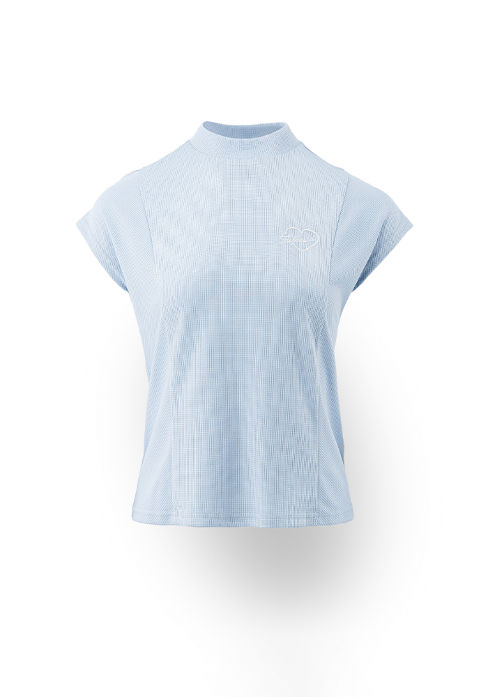 南法暗格透氣立領女衫-淺水藍