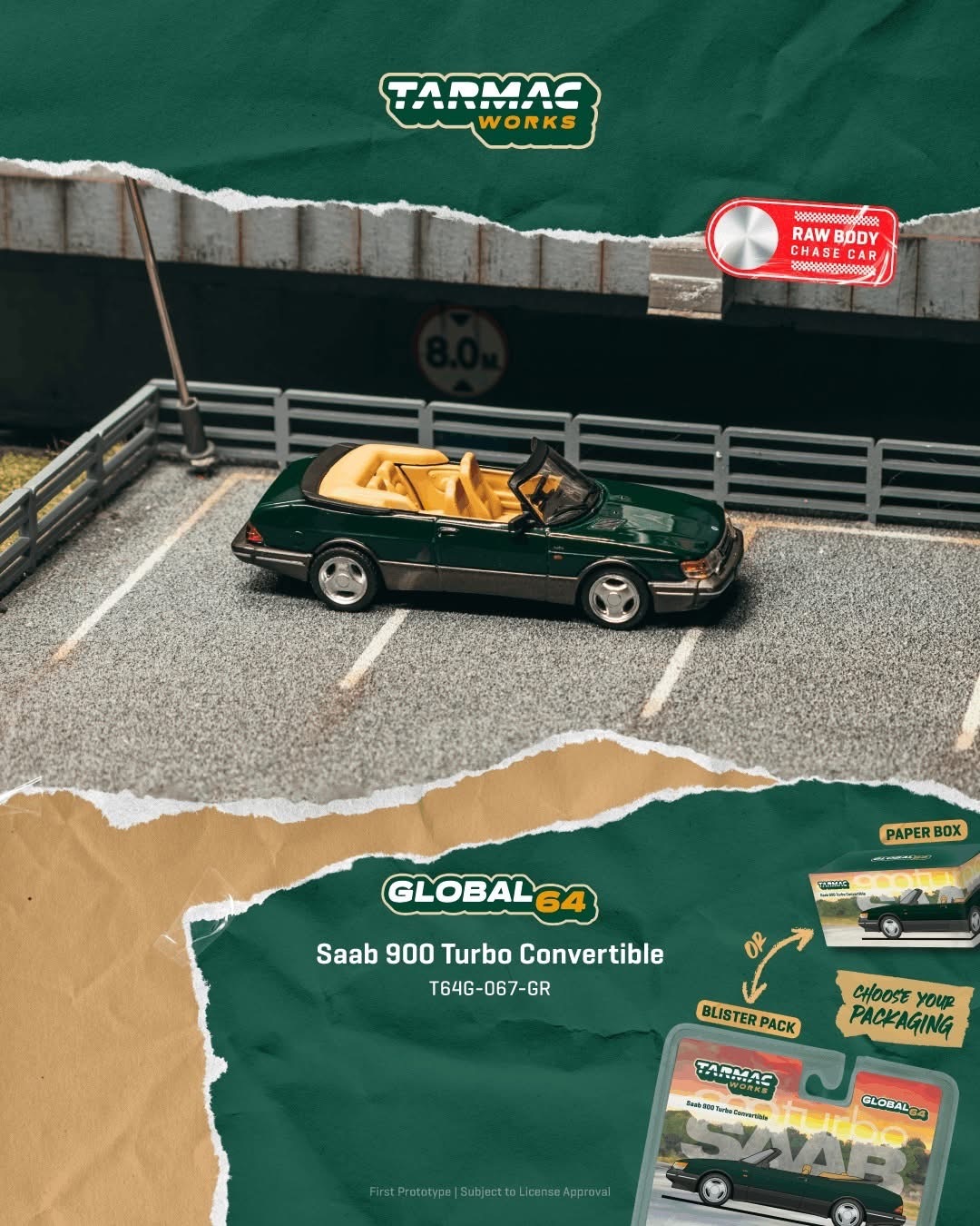 預訂 Pre Order - Tarmac Works Saab 900 Turbo Convertible Green
