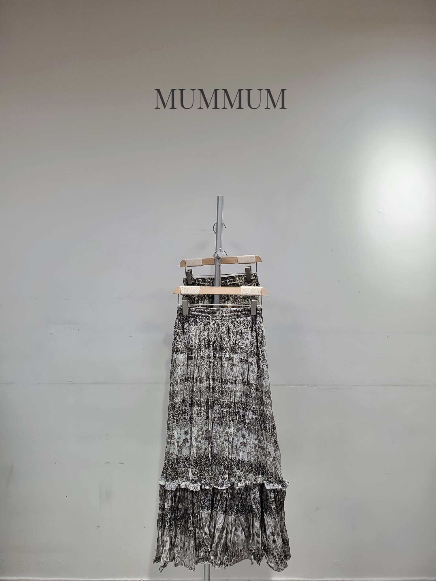 03710a/復古印花皺褶雪紡長裙　26-41/40/36