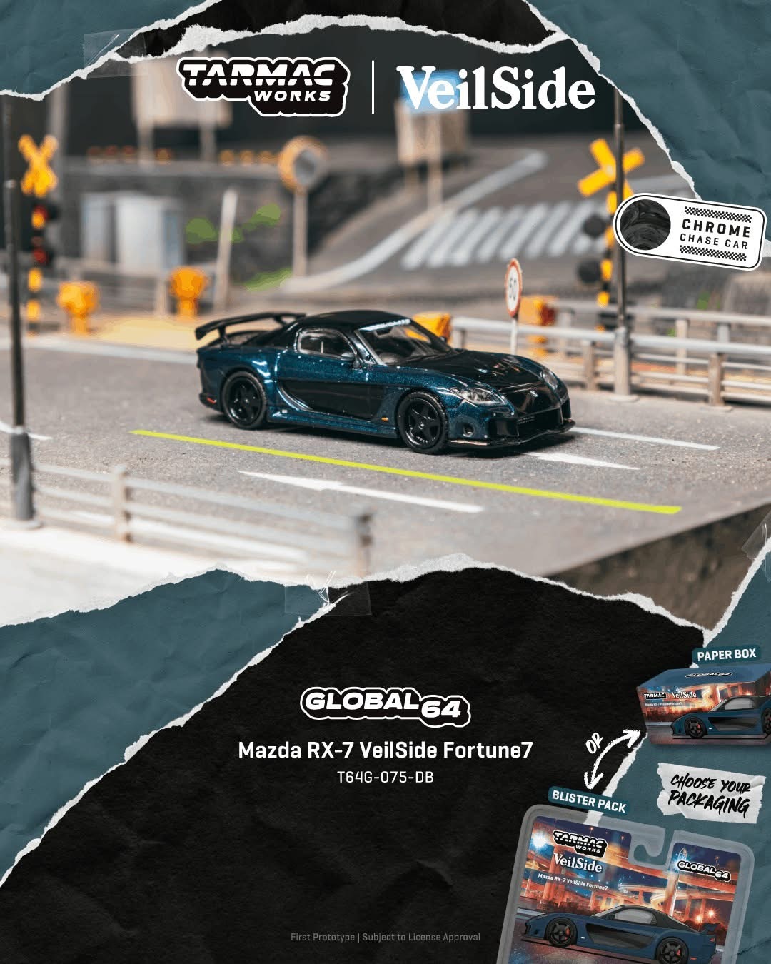 預訂 Pre Order - Tarmac Works Mazda RX-7 VeilSide Fortune7 Dark Blue / Black