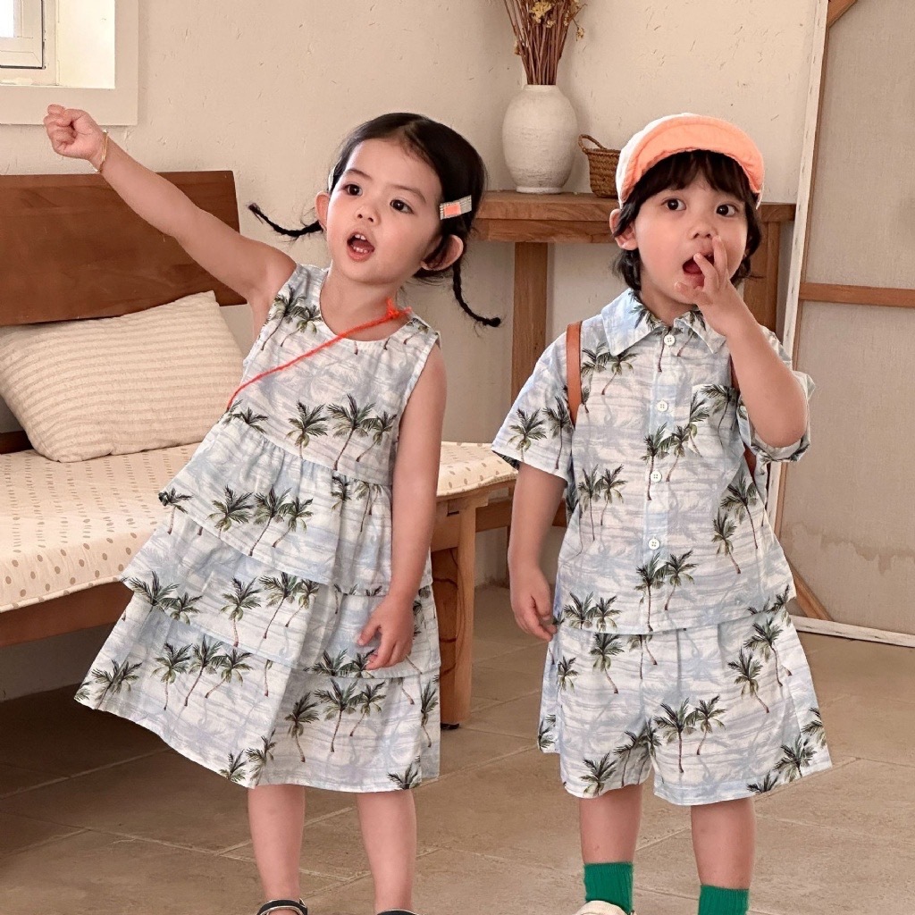 海灘棕梠樹兄弟姐妹連身裙 / 套裝