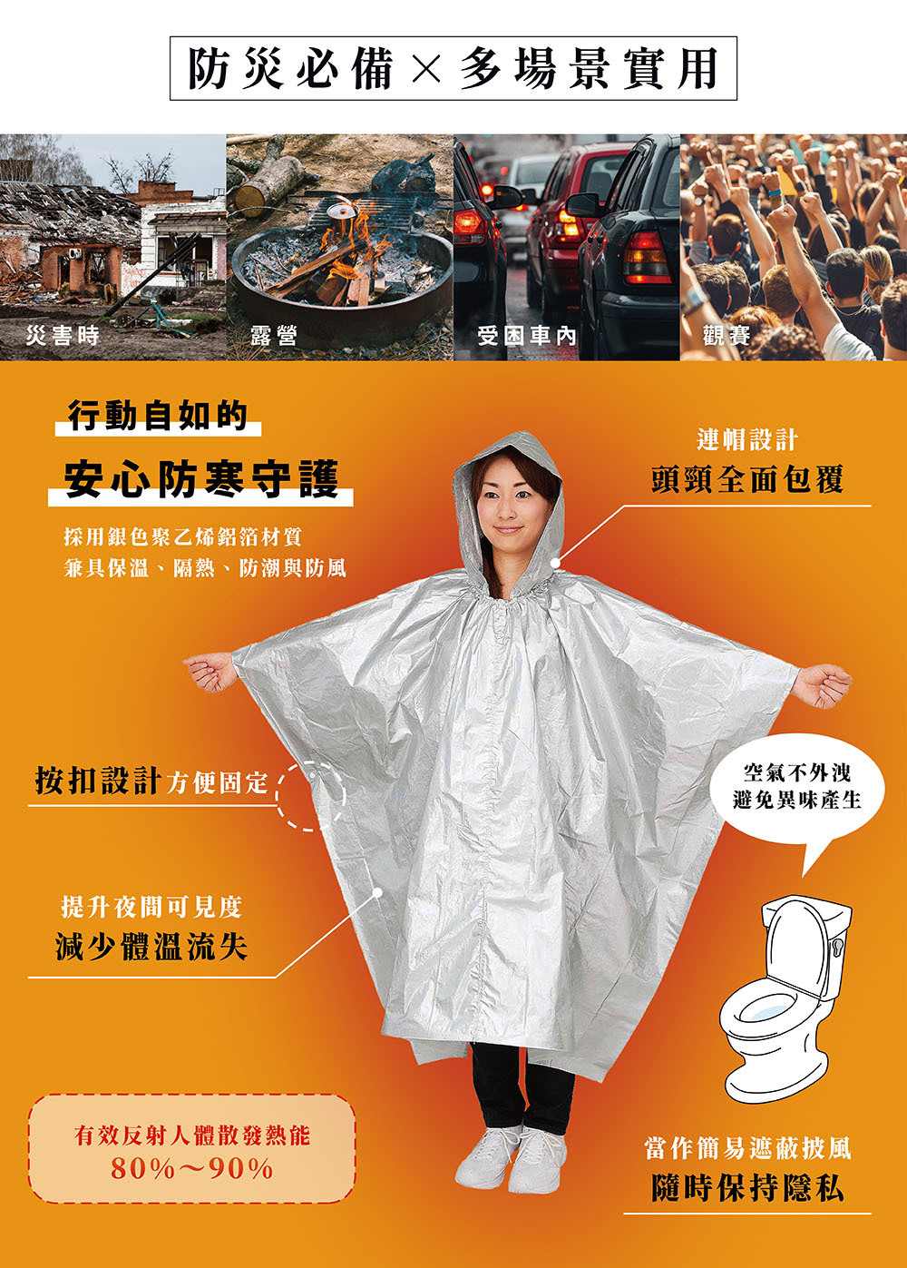 《COGIT》戶外防寒保暖鋁箔急救毯(附帽、收納袋)