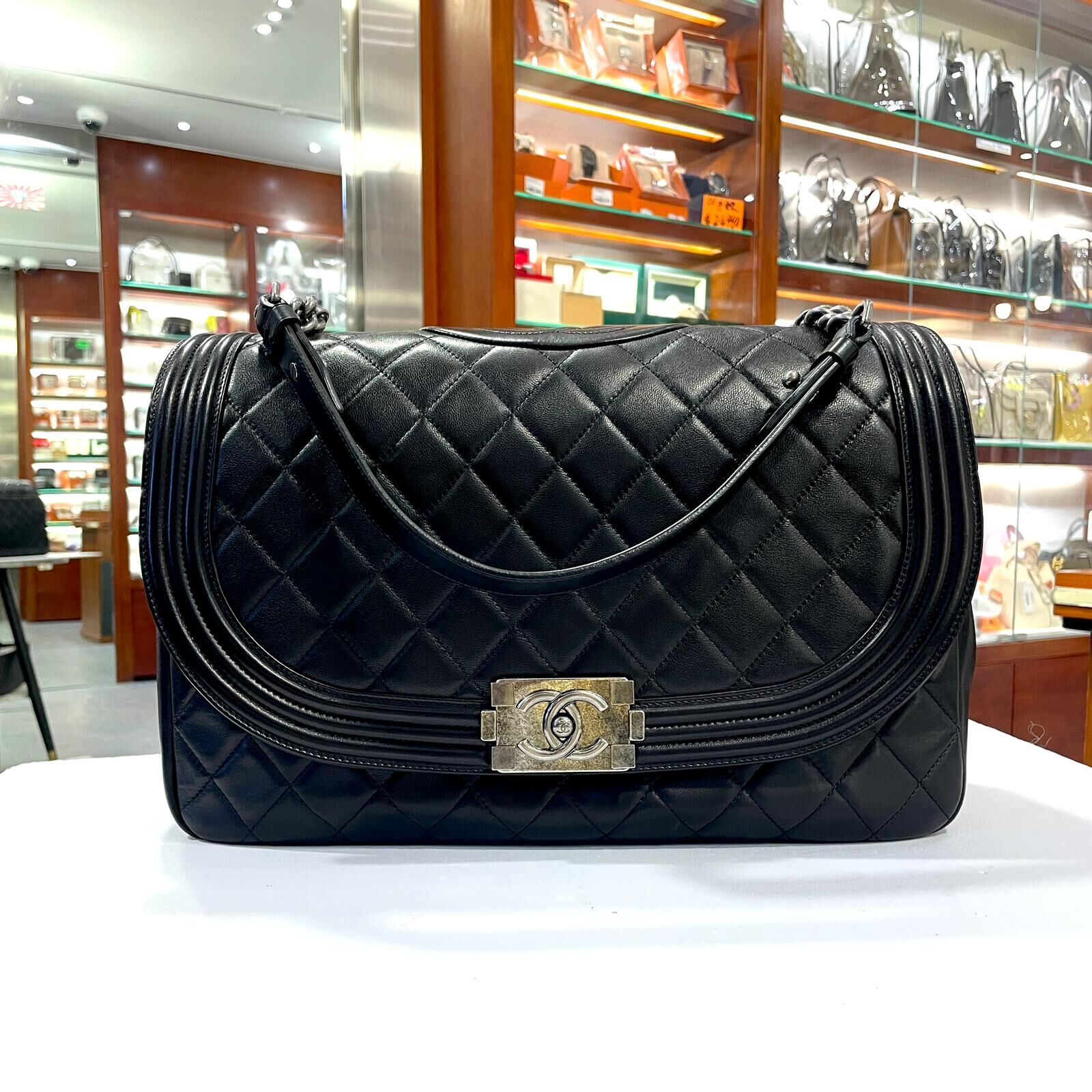 未使用品!!!CHANEL QUILTED ANTIK BOY 黑色羊皮復古銀扣@162開 #香奈兒機場包 #BRAND NEW #香榭站正品