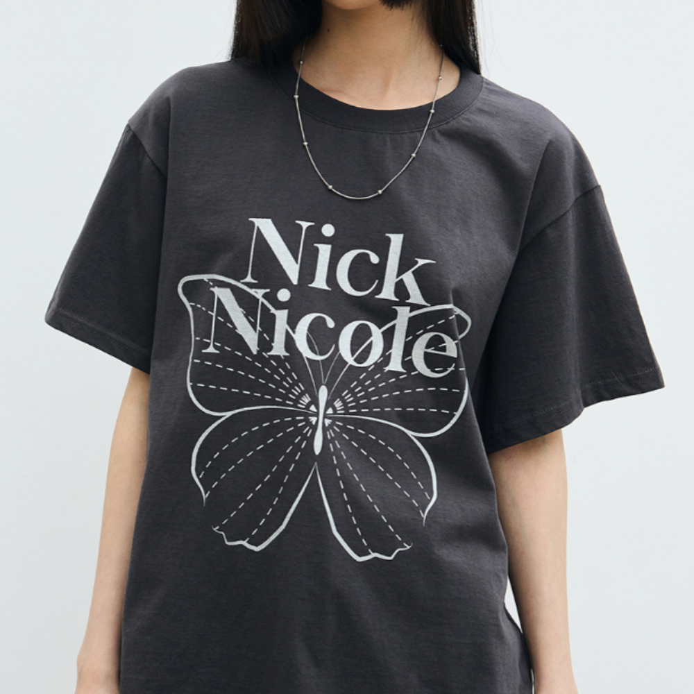 KOR-CCG0327-305 BIG BUTTERFLY SLEEVE TOP_CHARCOAL SILVER (A5)