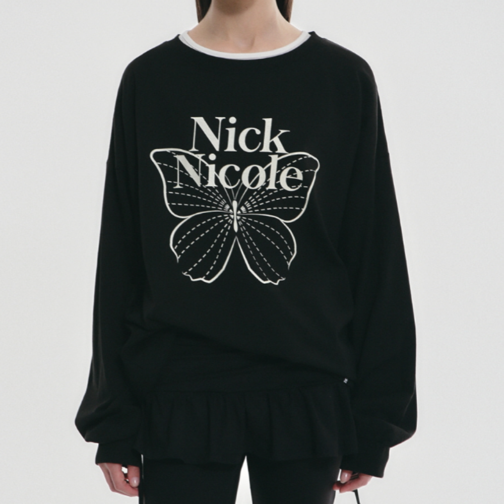 KOR-CCG0327-311 BUTTERFLY SIGNATURE LS TOP_BLACK CREAM (A11)