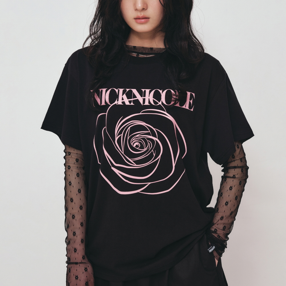 KOR-CCG0327-318 BIG ROSE SLEEVE TOP_BLACK PINIK (A18)