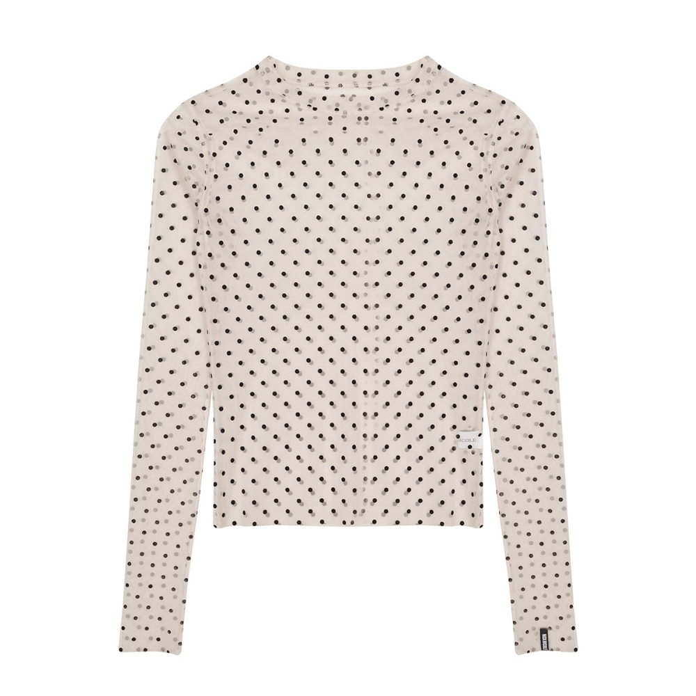 KOR-CCG0327-331 NICOLE LABEL SEE-THROUGH DOTS TOPS_BEIGE (A31M/L)