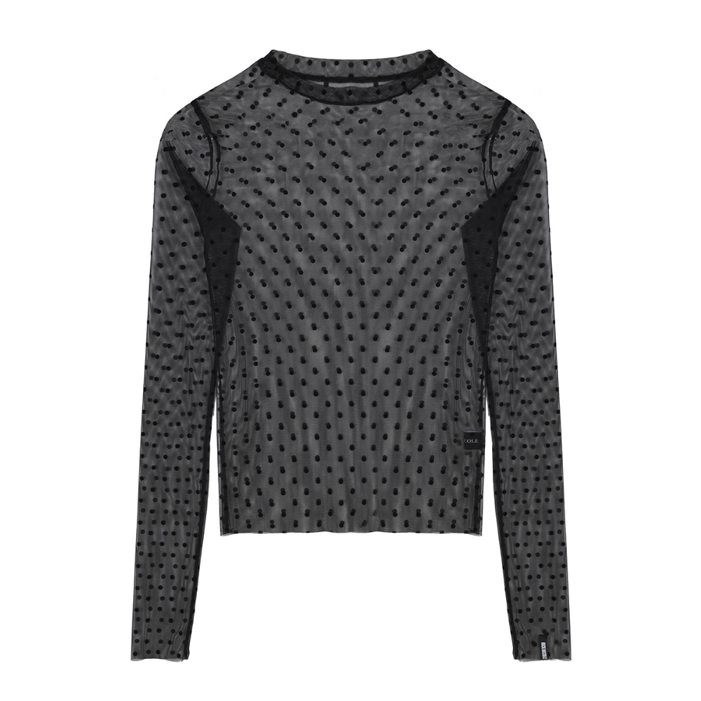 KOR-CCG0327-332 NICOLE LABEL SEE-THROUGH DOTS TOPS_BLACK (A32M/L)