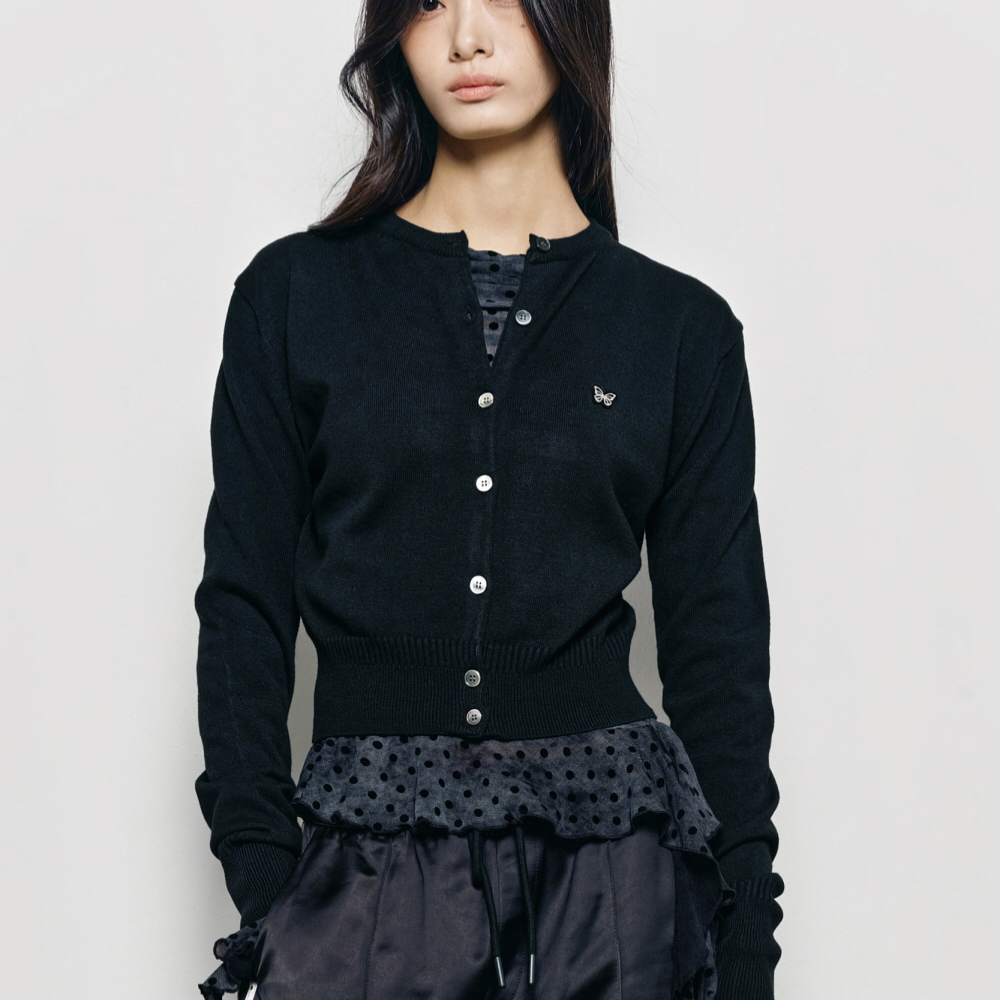 KOR-CCG0327-342 BUTTERFLY JAQUARD KNIT CARDIGAN_BLACK (A42)