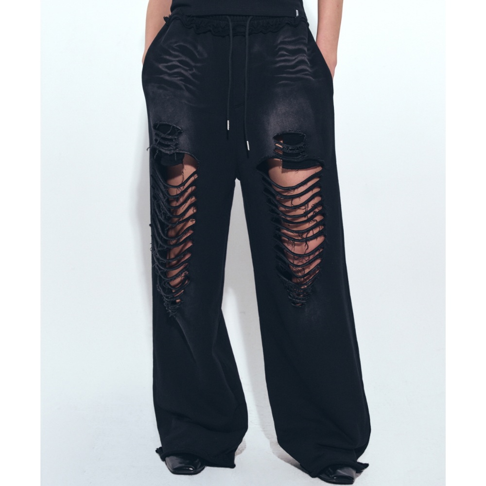 KOR-CCG0327-356 DESTROYED COTTON LOUNGE PANTS_BLACK (A56)
