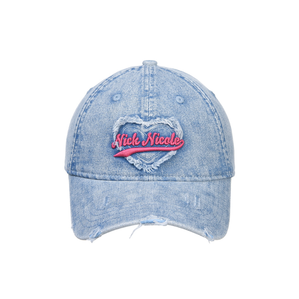 KOR-CCG0327-379 DESTROYED HEART DENIM BALL CAP_BLUE (A79)