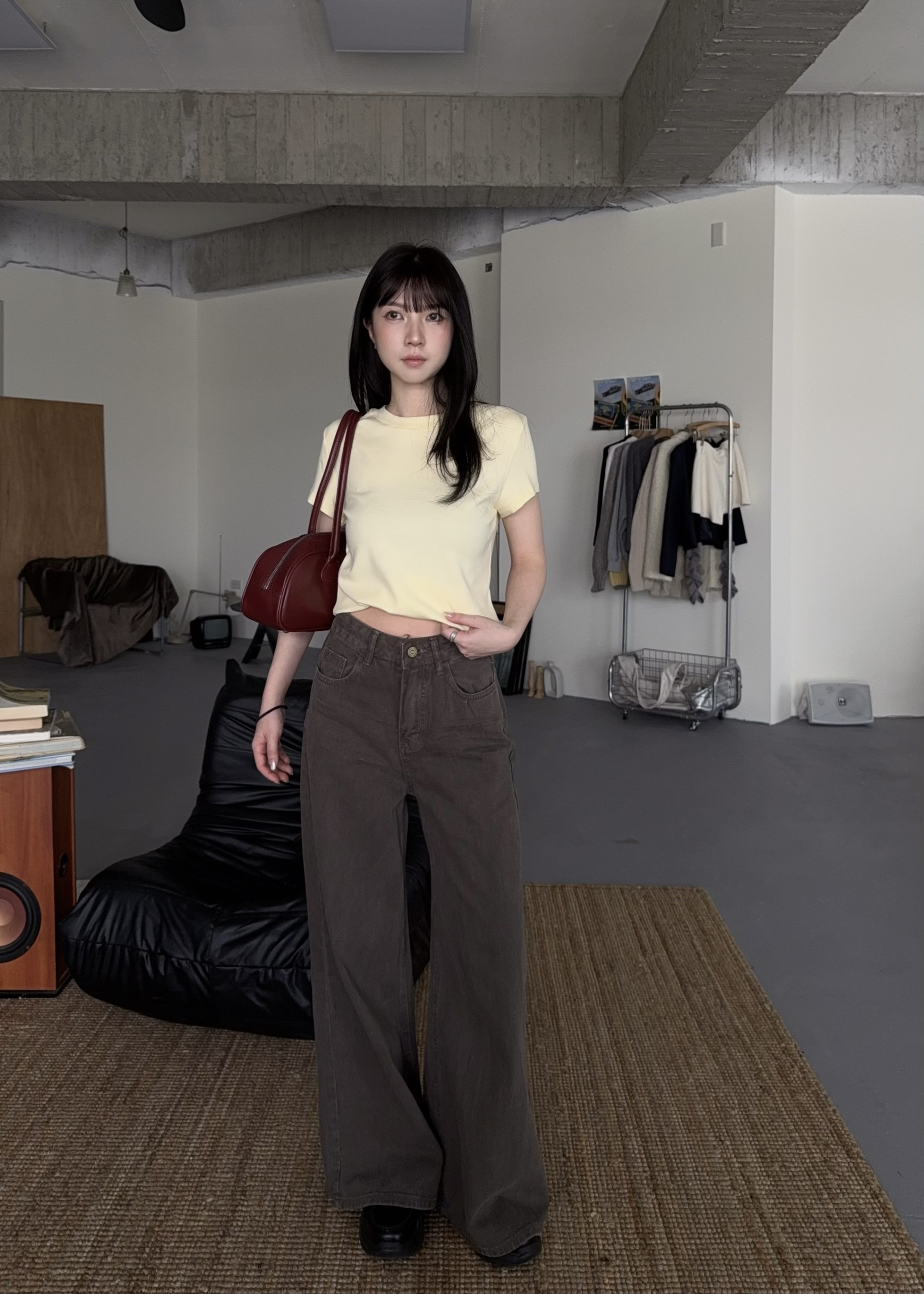 牛仔漂染闊腿褲