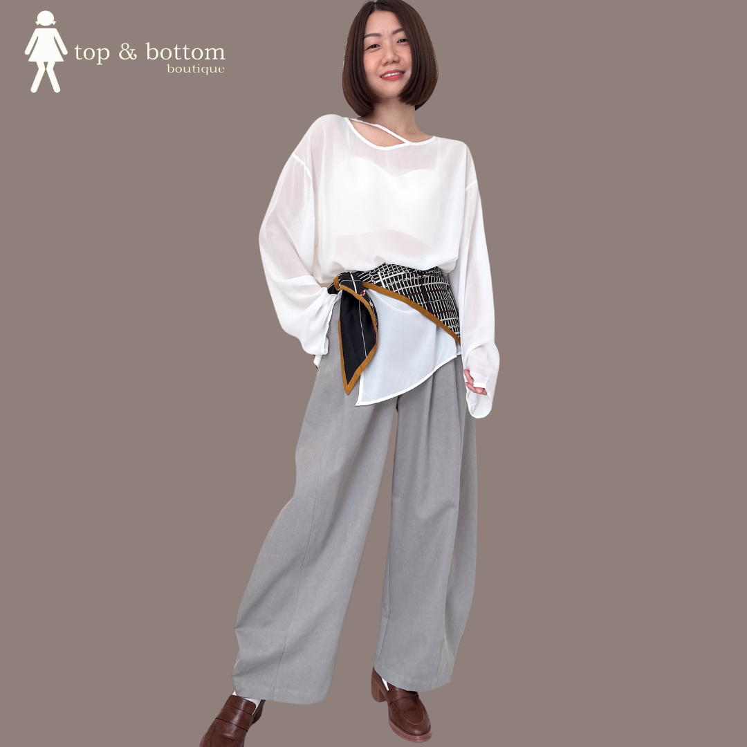 LONG SLEEVE CHIFFON SHEER BLOUSE