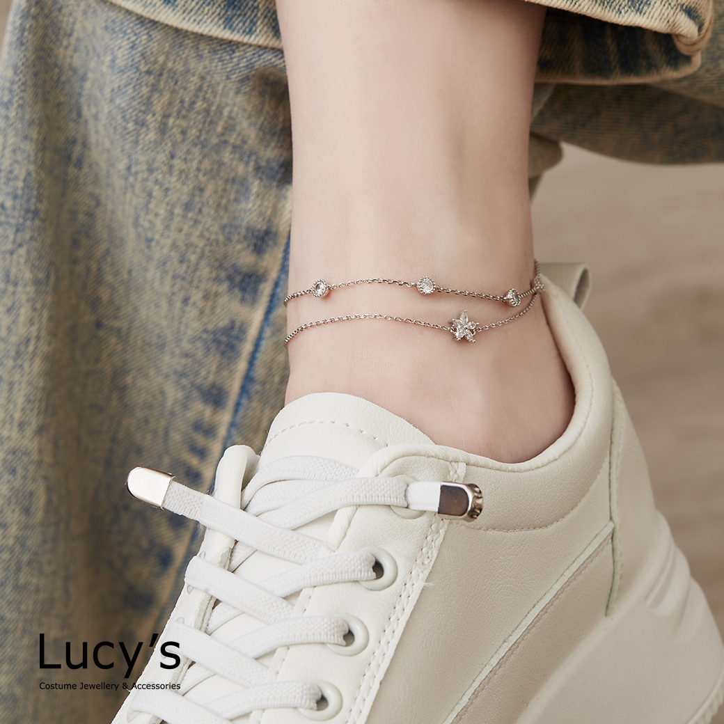 閃鑽花影 雙層腳鍊 (二色) (130571/130573)