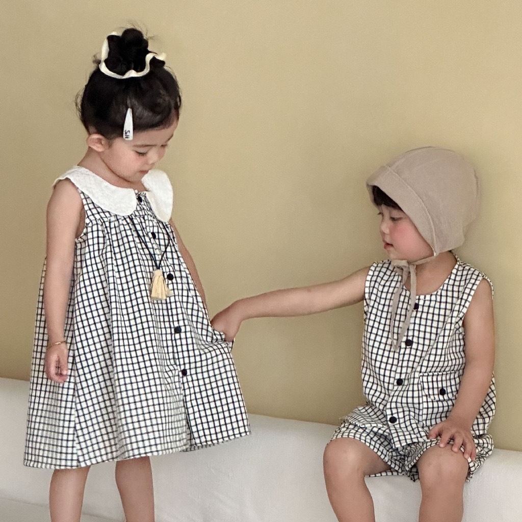 簡約格紋兄弟姐妹連身裙 / 套裝