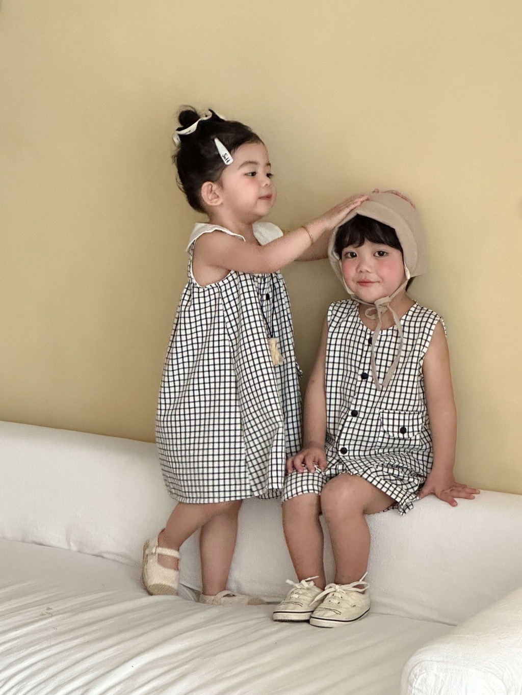 簡約格紋兄弟姐妹連身裙 / 套裝