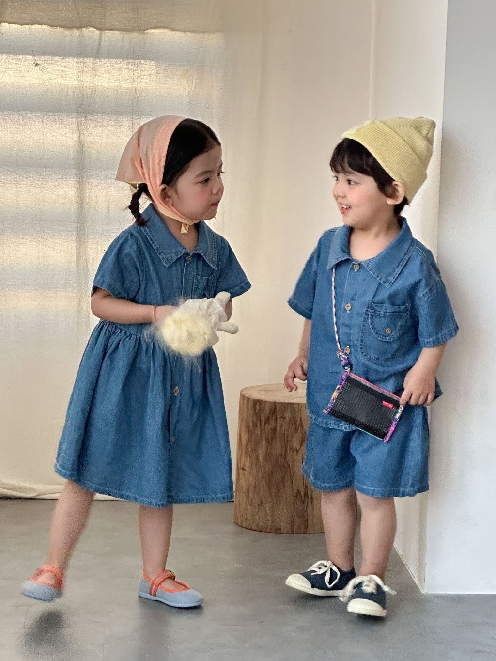 排釦兄弟姐妹牛仔連身裙 / 套裝