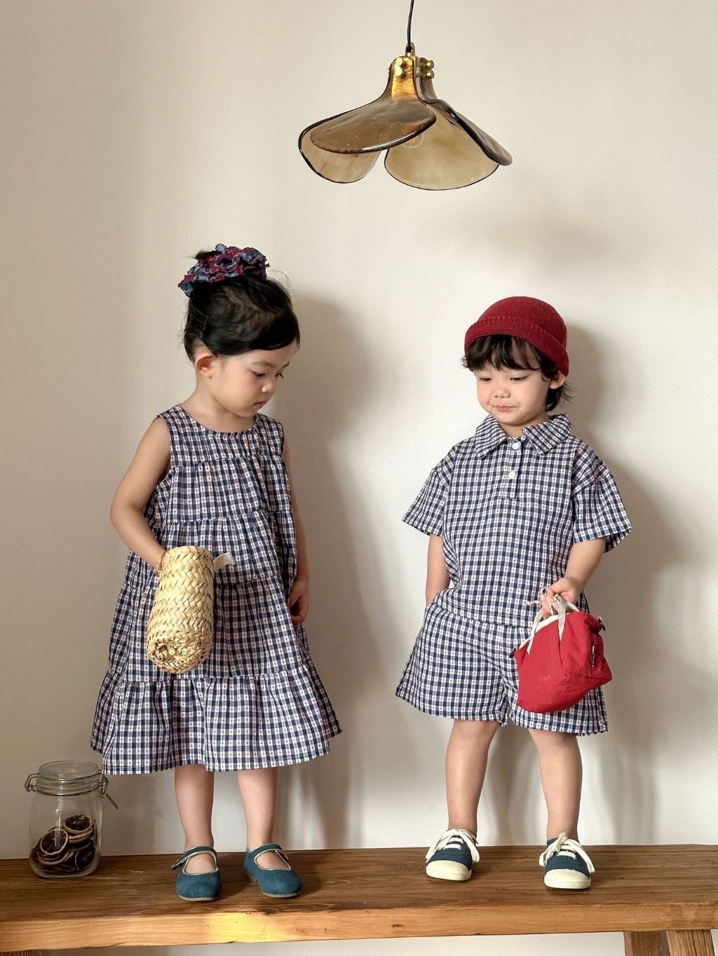 森系格紋兄弟姐妹連身裙 / 套裝