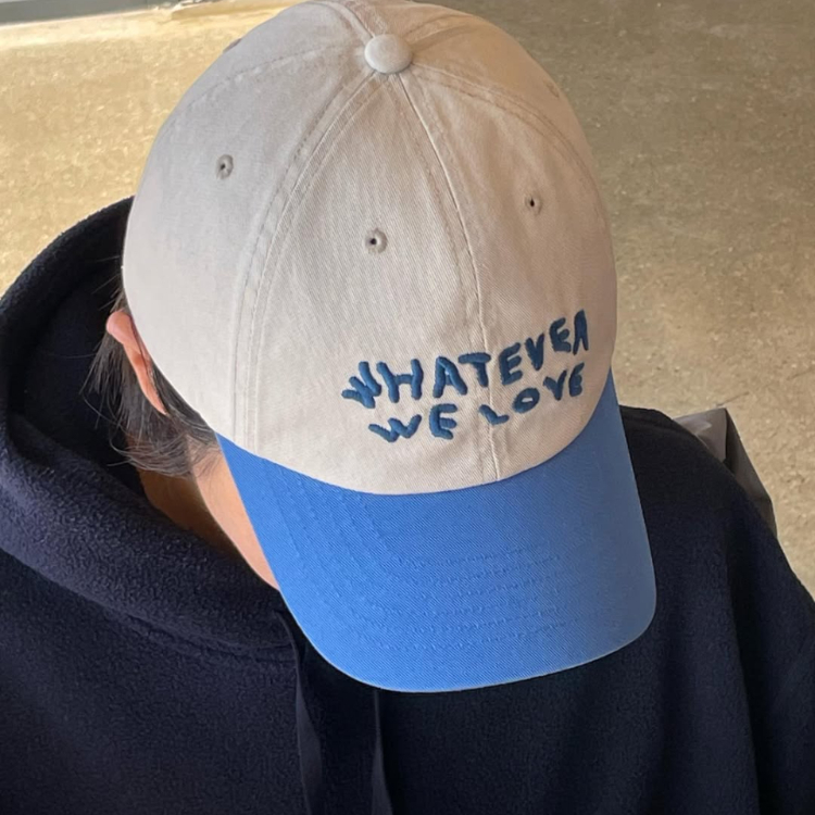 韓國 ooowl 童趣塗鴉刺繡棒球帽 WHATEVER WE LOVE 灰藍