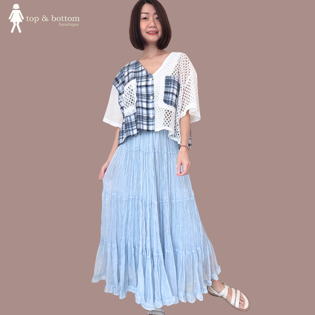 CROCHET DETAILED CHECKED BUTTON BLOUSE