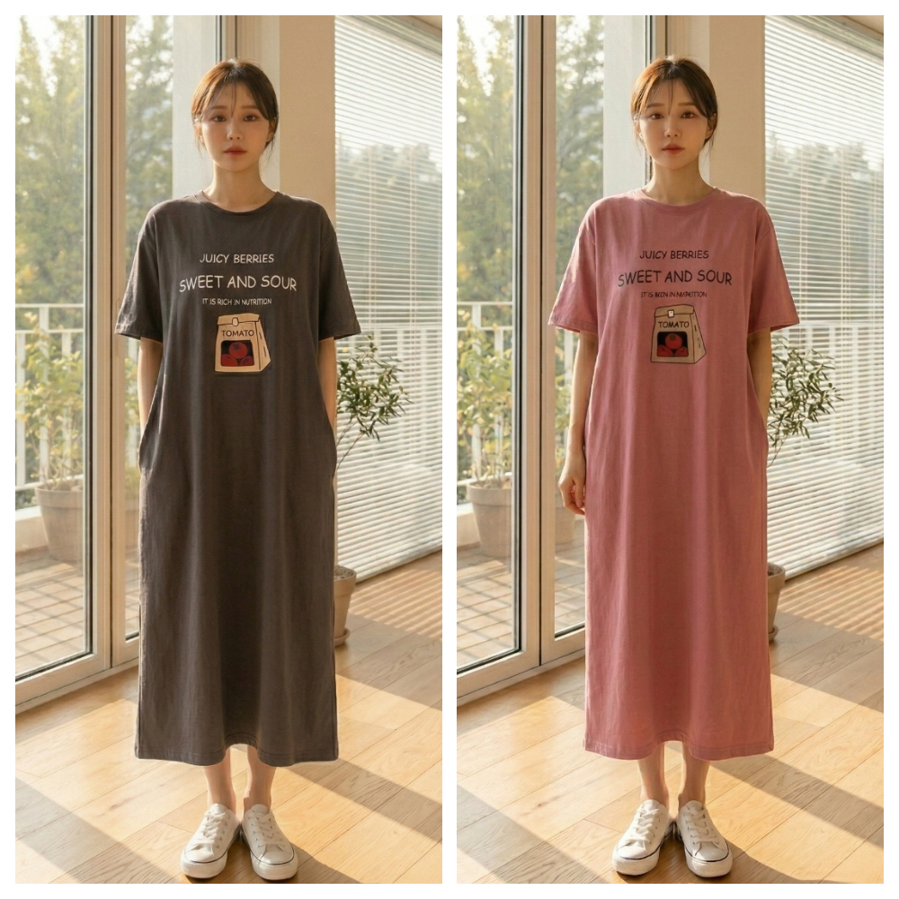 【ASister 小姊姊】AS0220#休閒洋裝☆*番茄紙袋*加大尺碼韓版寬鬆顯瘦中長版連身裙(5色 M-4XL)