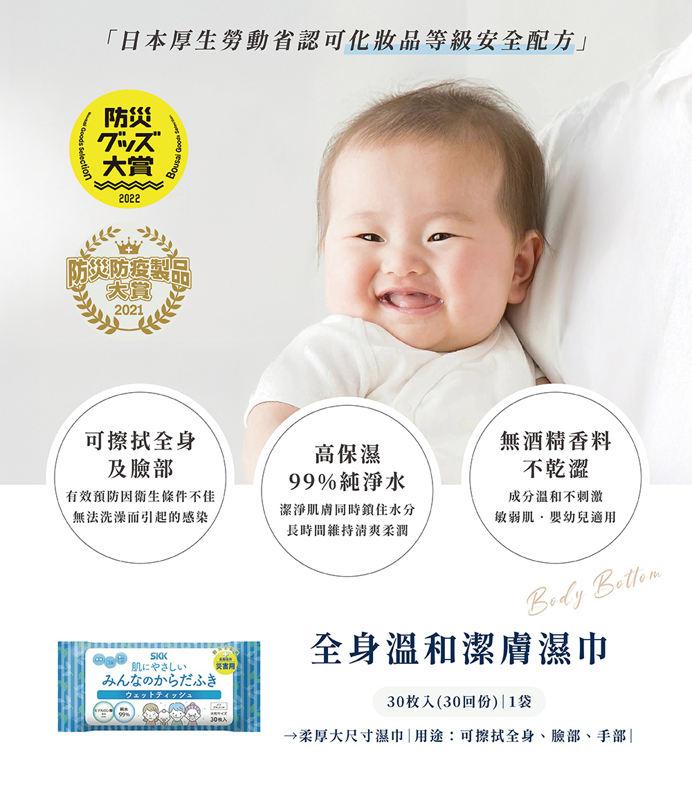 《SKK》日本製長效期防災免用水全身清潔組 3日份