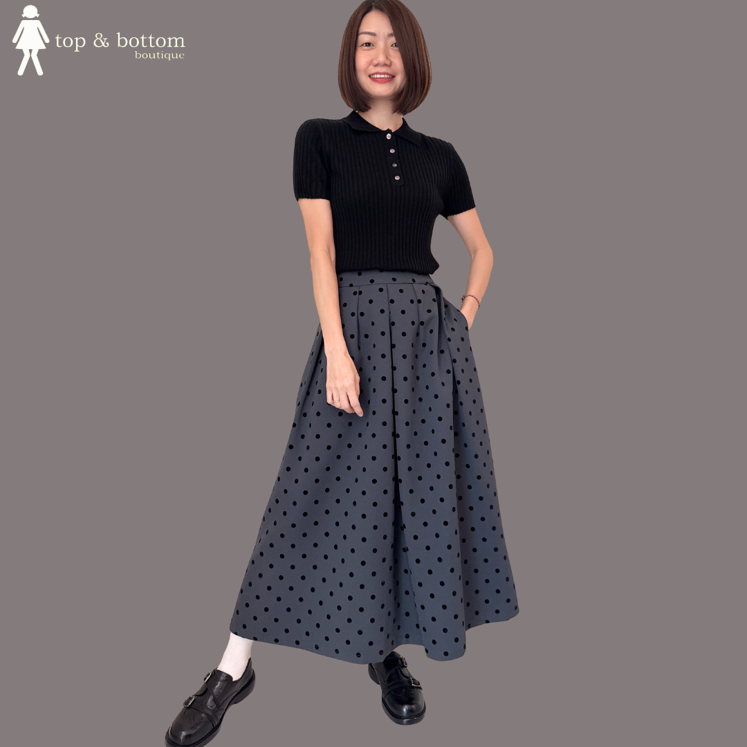 HIGH WAISTED POLKA DOT MIDI SKIRT