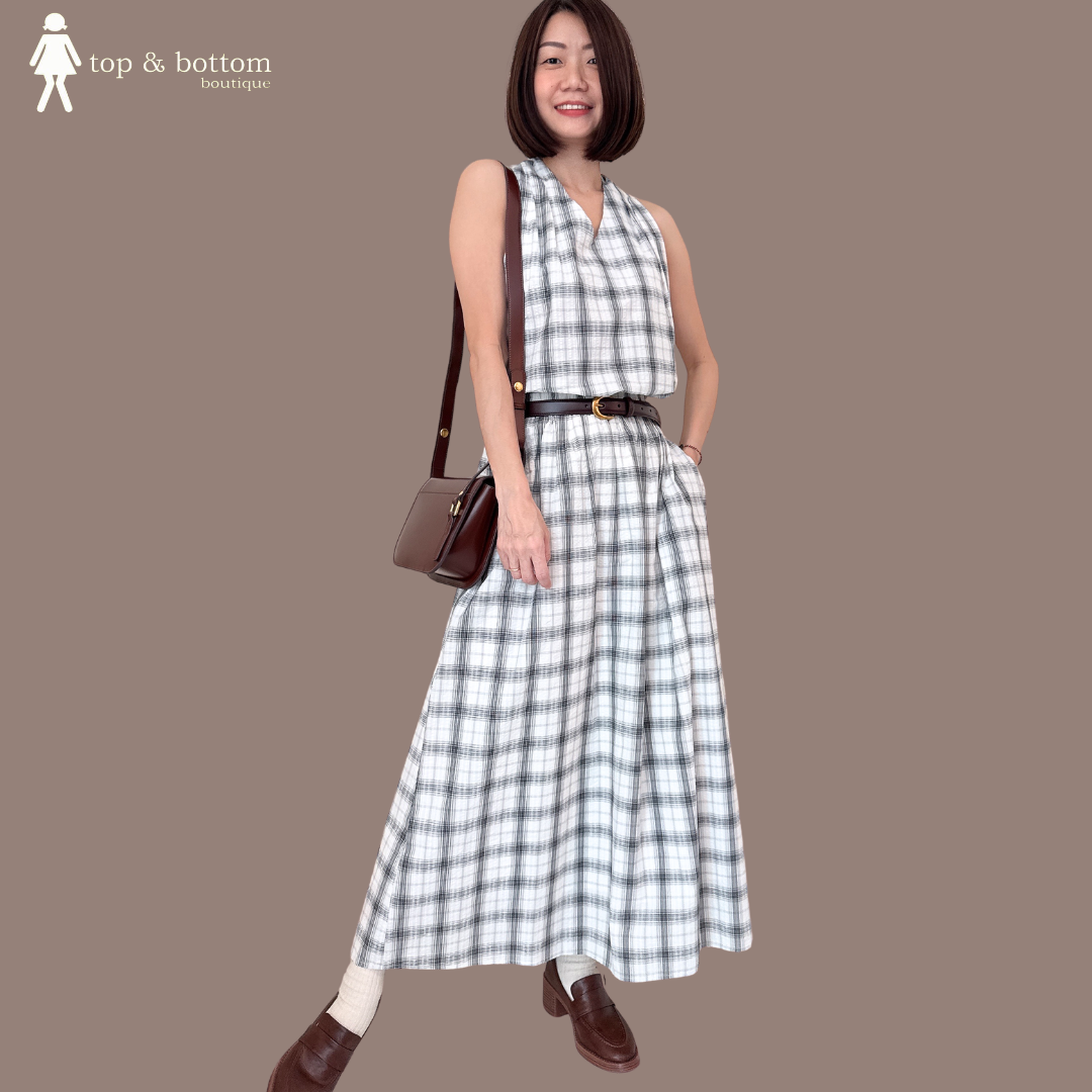 CUT IN CHECKED BLOUSE & MIDI SKIRT SET SUIT