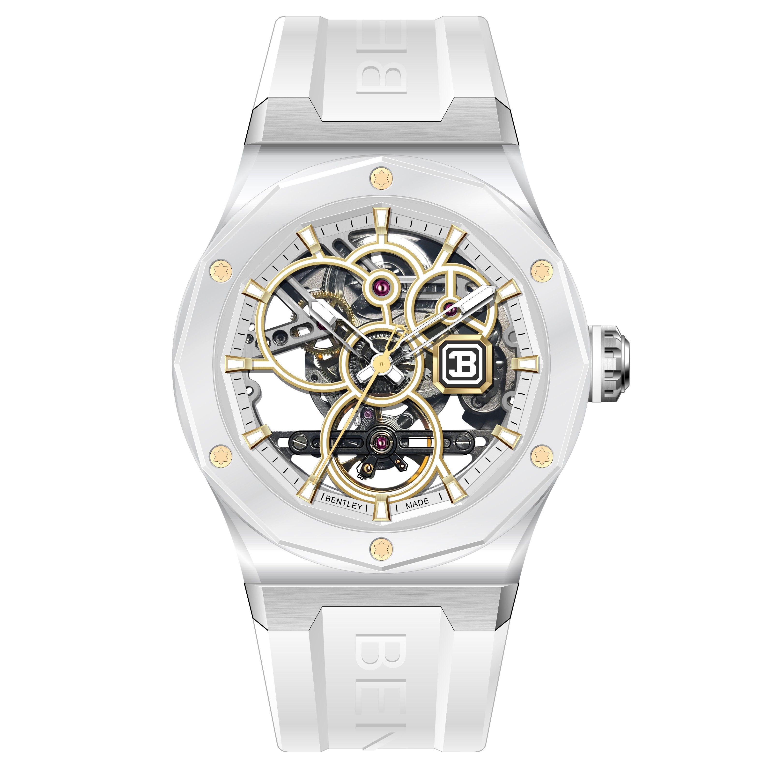 【BENTLEY 賓利】THE CYNOSURE 曜影系列 BL-60-64 潮流 藍白 高透錶殼 機械 雙面鏤空 夜光指針刻度 手錶