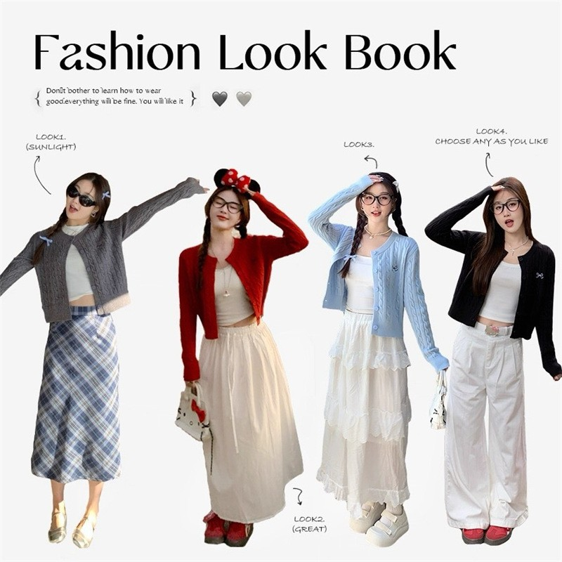 Embroidered Bow Cable Knit Soft Cardigan