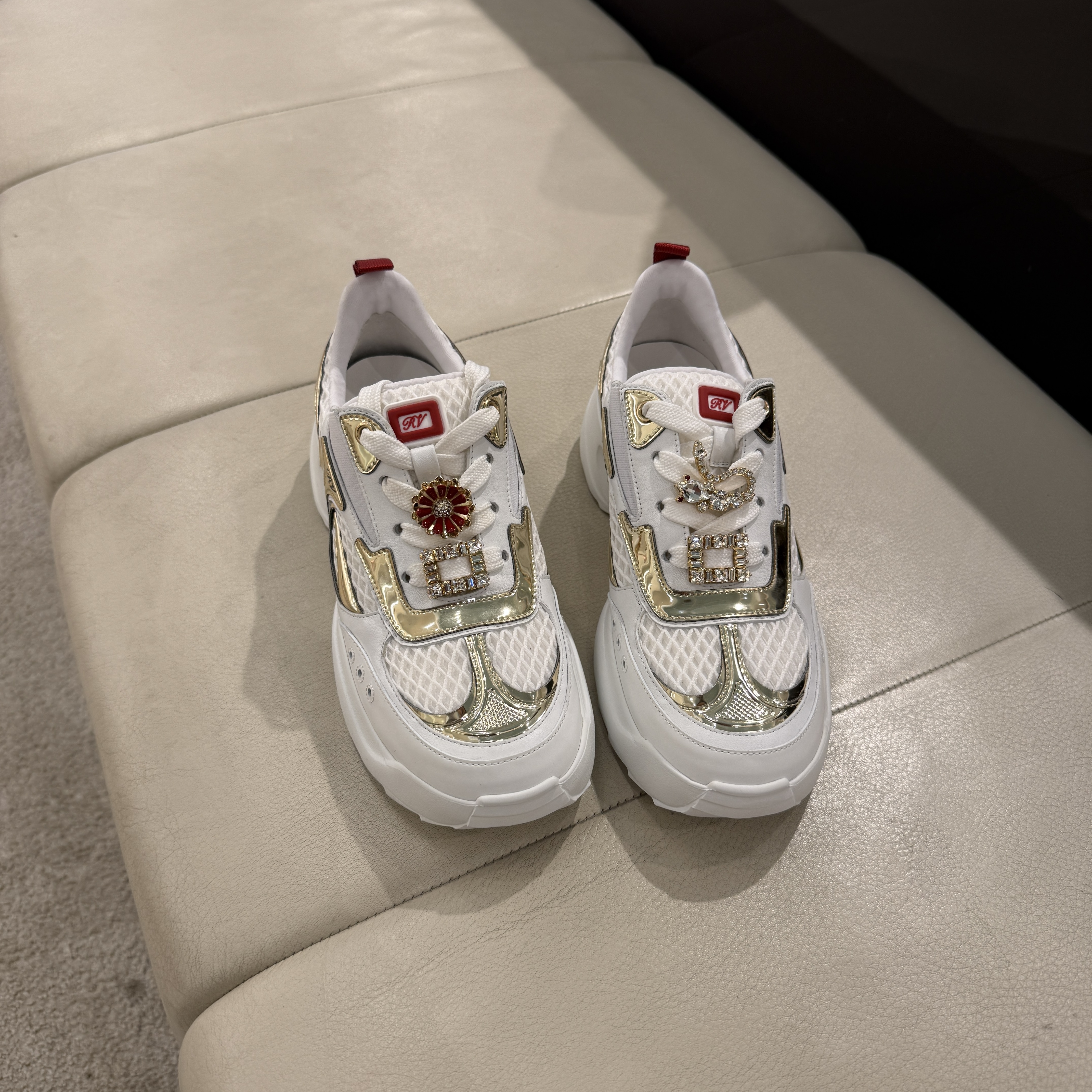Roger Vivier RV motor run charm sneakers white