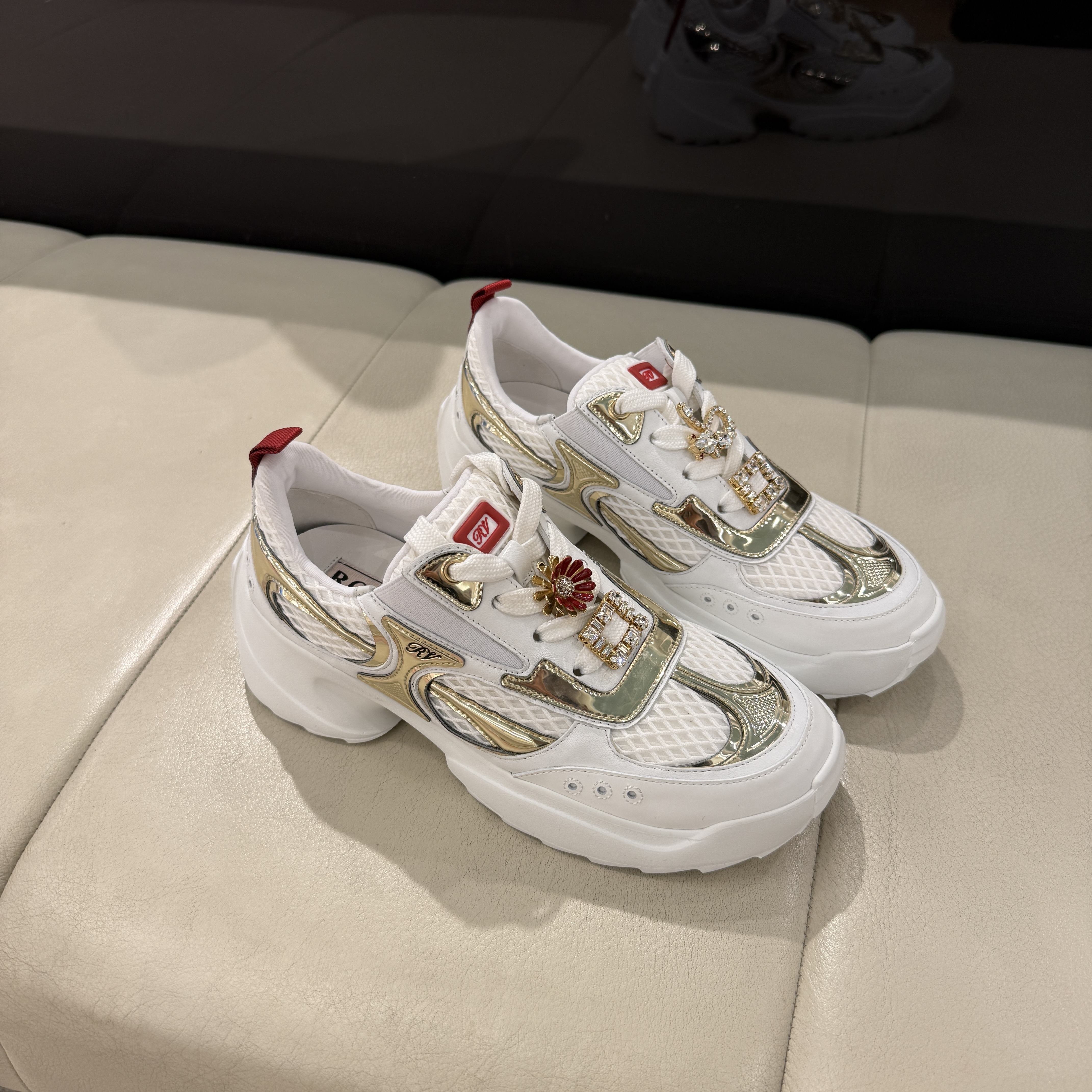 Roger Vivier RV motor run charm sneakers white