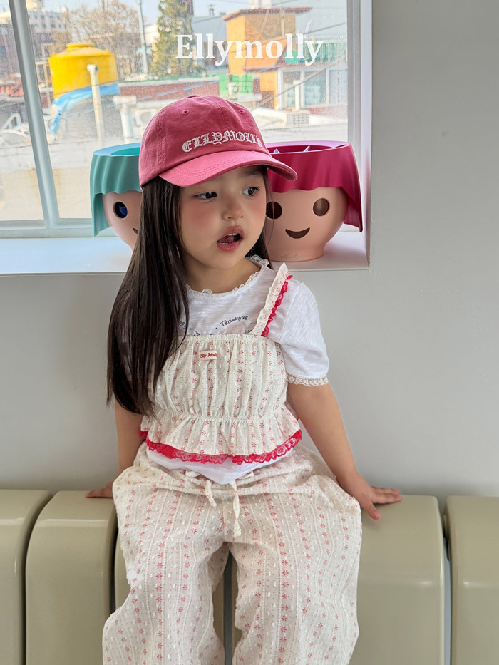 正韓夏EllyMolly 小紅花紅蕾絲滾邊上衣