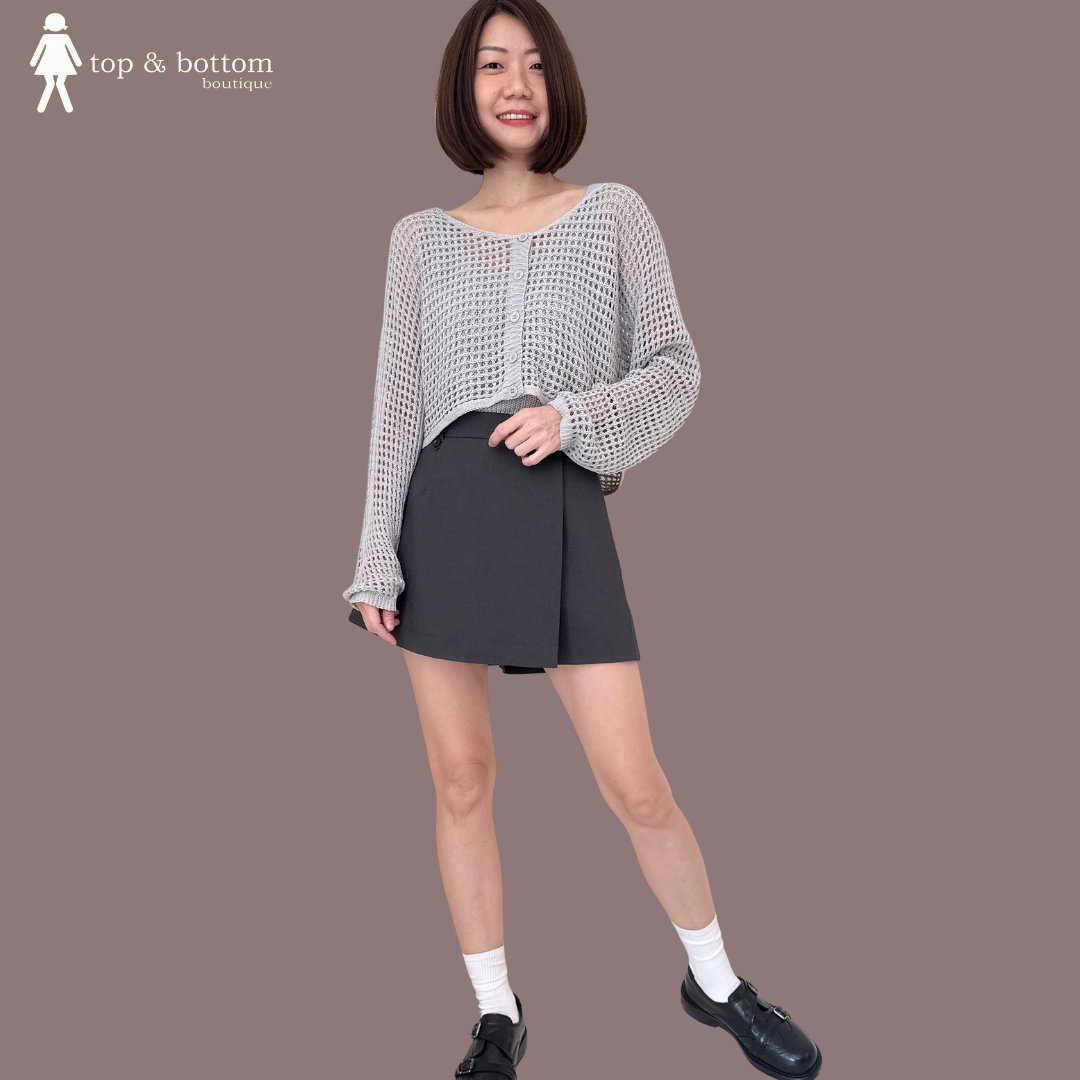 LONG SLEEVE CROCHET BUTTON BLOUSE WITH KNIT INNER SINGLET (2PCS)
