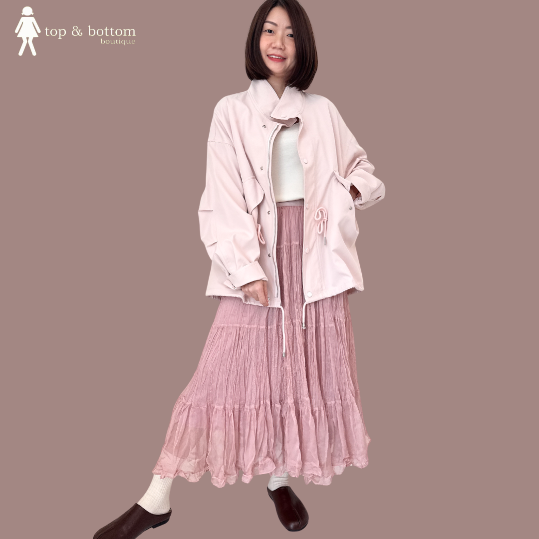 ELASTIC WAISTED SILKY WRINKLED LONG SKIRT