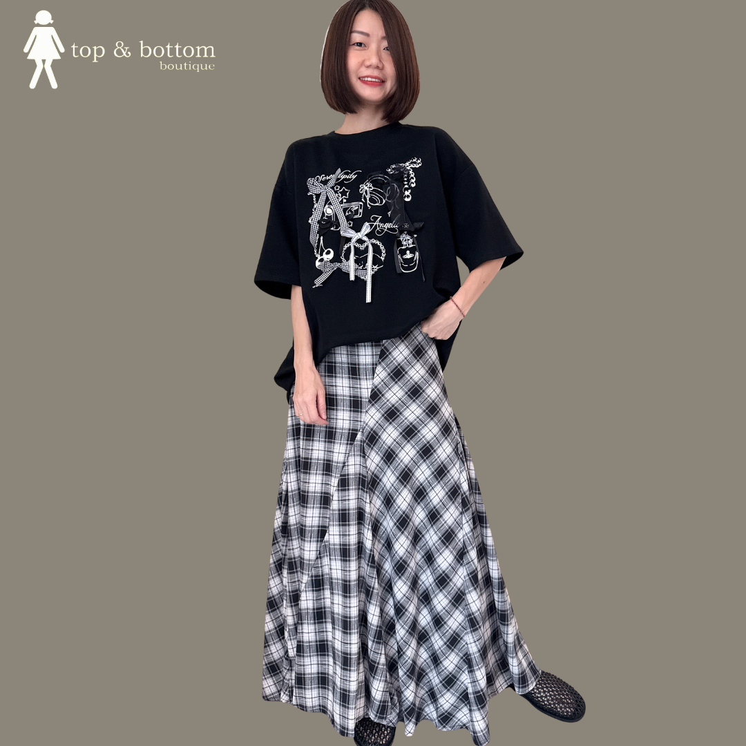 SHORT SLEEVE 3D RIBBON PRINTED LONG TEE