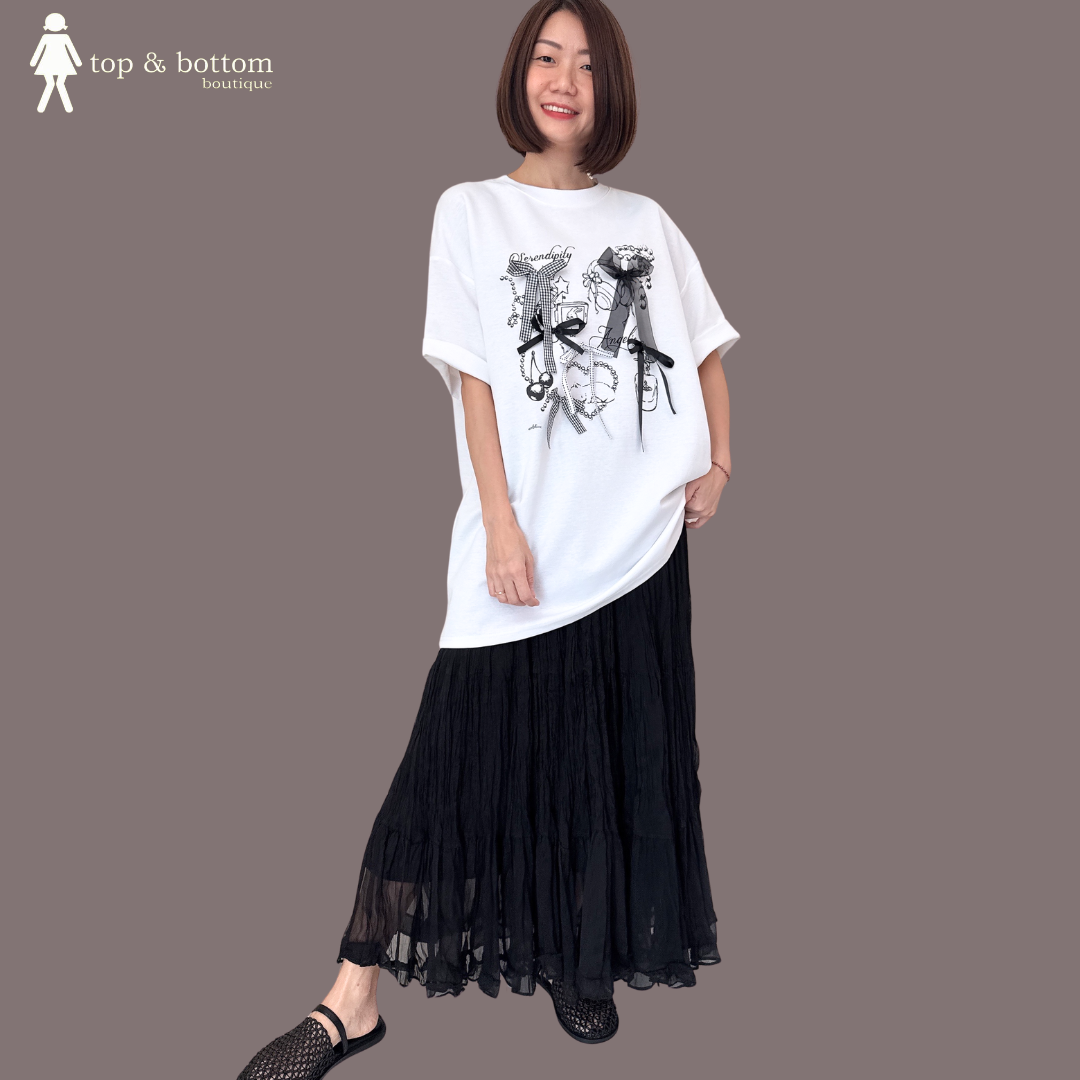 SHORT SLEEVE 3D RIBBON PRINTED LONG TEE