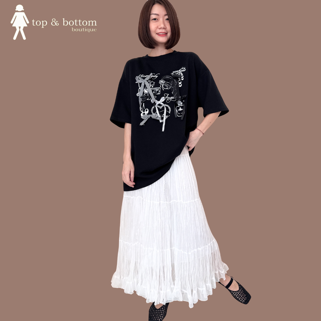 SHORT SLEEVE 3D RIBBON PRINTED LONG TEE