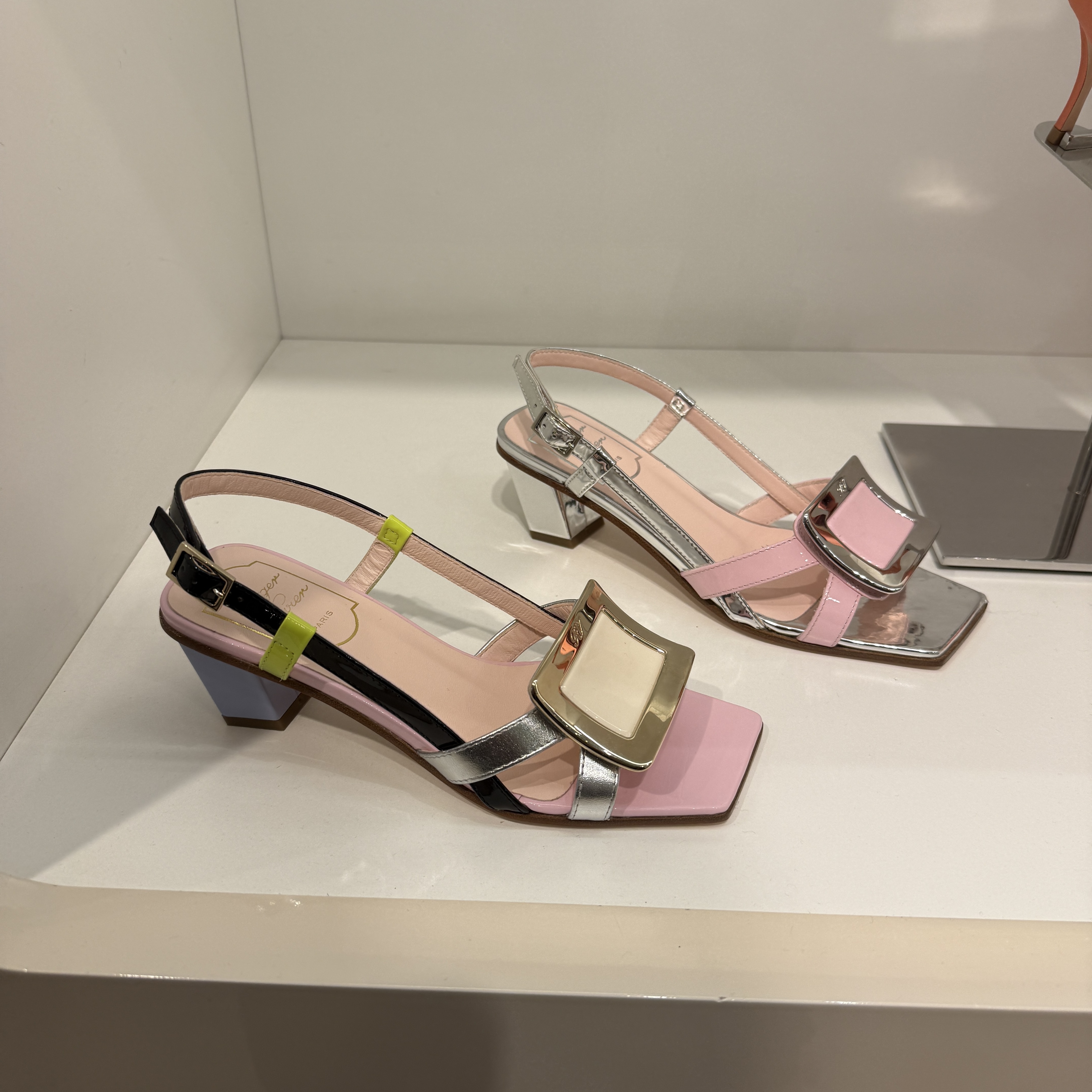 Roger Vivier RV Belle Vivier Mid heels Sandals Pink Silver white 45mm
